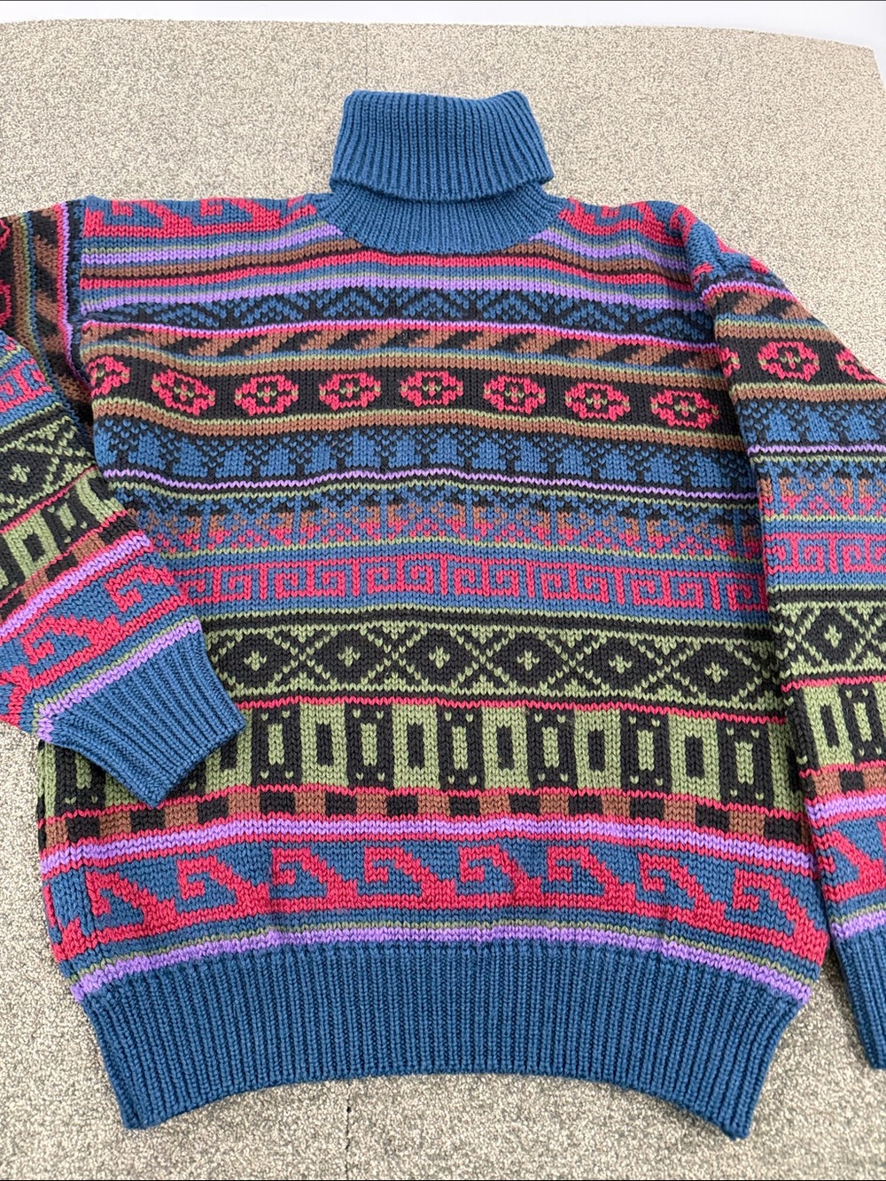 Gap Sweater Wm Large 100% Wool Multicolor Fair Isle Turtleneck Chunky Y2K 90s